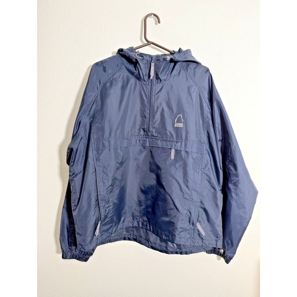 Sierra Designs Pullover Windbreaker Mens Medium Blue Packable Hooded Jacket
